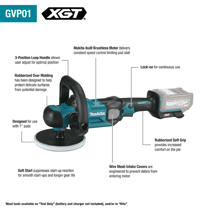 Makita GVP01Z 40V Max XGT Brushless Cordless 7" Polisher (Bare Tool)