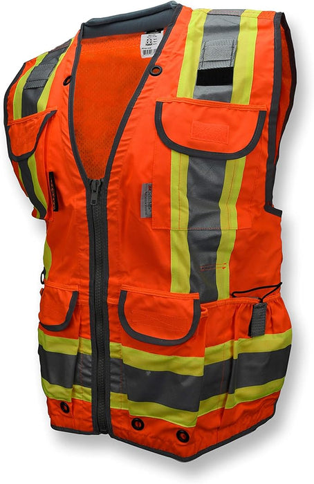 Radians Class 2 Heavy Woven Two-Tone Engineer Vest with Padded Neck to Support Extra Weight in Cargo Pockets, Orange, X-Large