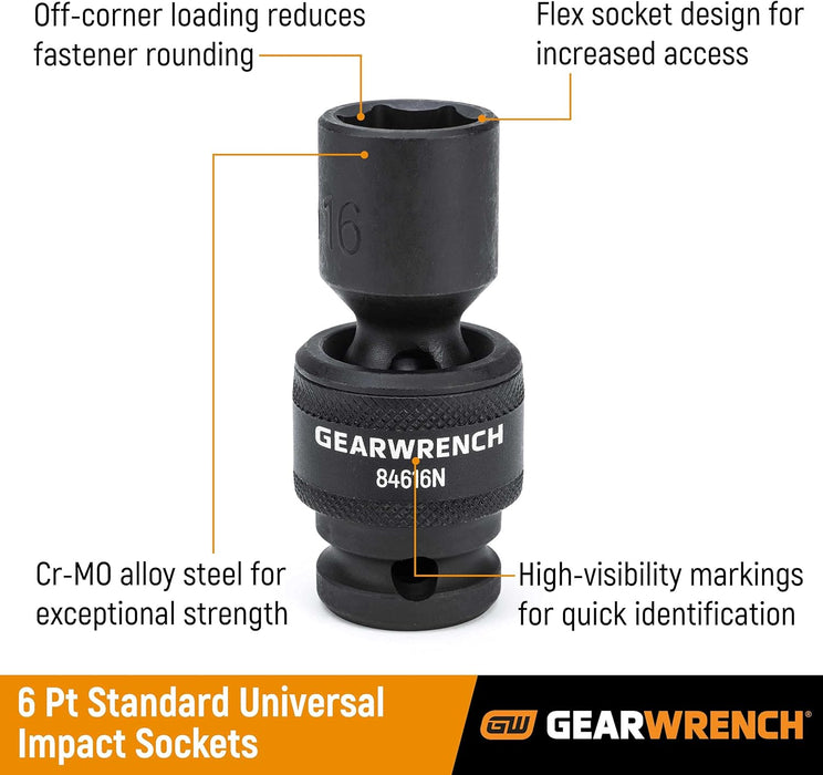 GEARWRENCH 12 Piece 1/4" Drive 6 Point Standard Universal Impact Metric Socket Set | 84905