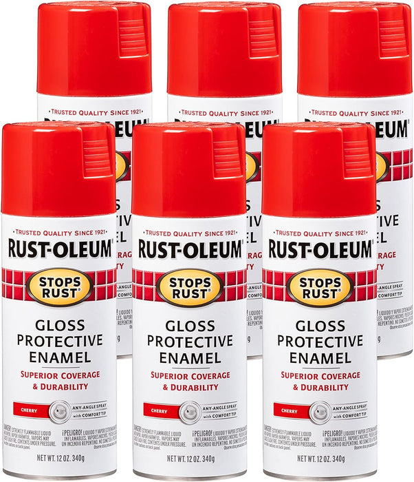 Rust-Oleum 6PK Stops Rust Spray Paint, 12 oz, Gloss Cherry, 6 Pack