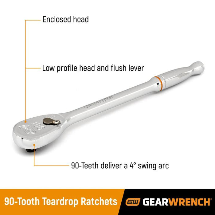 GEARWRENCH 2 Pc. 1/4" & 3/8" Drive 90 Tooth Long Handle Teardrop Ratchet Set