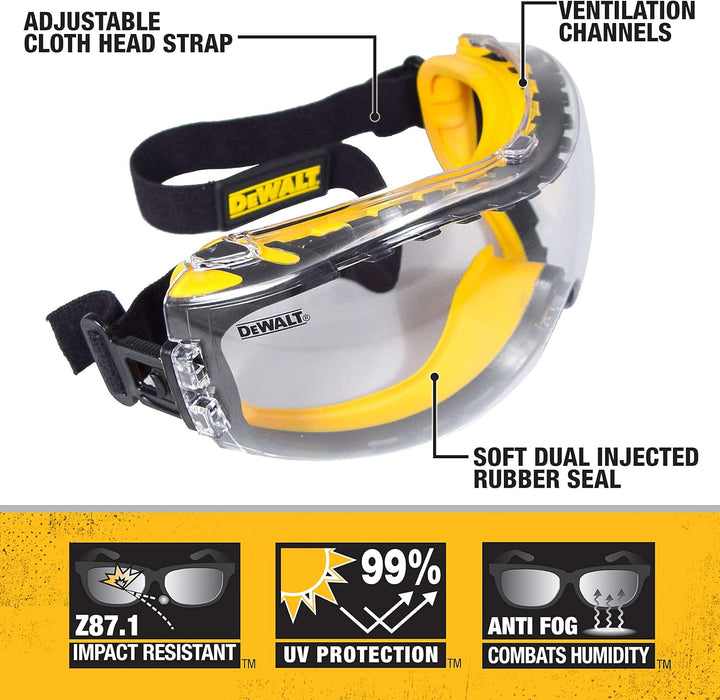 DEWALT (DPG82-11) Concealer Clear Anti-Fog Dual Mold Safety Goggle, Clear Lens, 1 Pair