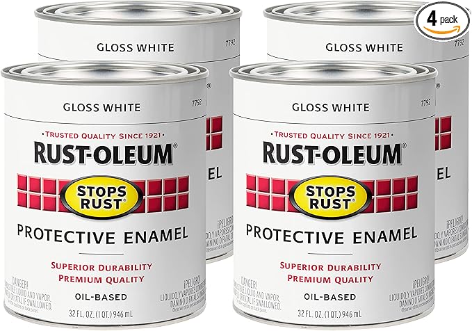 Rust-Oleum 4PK Stops Rust Brush On Paint, Quart (4 Pack), Gloss White, 128 Fl Oz