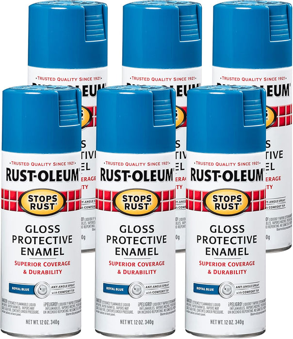 Rust-Oleum 6PK Stops Rust Spray Paint, 12 oz, Gloss Royal Blue, 6 Pack