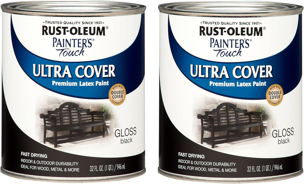 Rust-Oleum Painter's Touch Latex Paint, Gloss Black, 1 Quarts (Pack of 2)