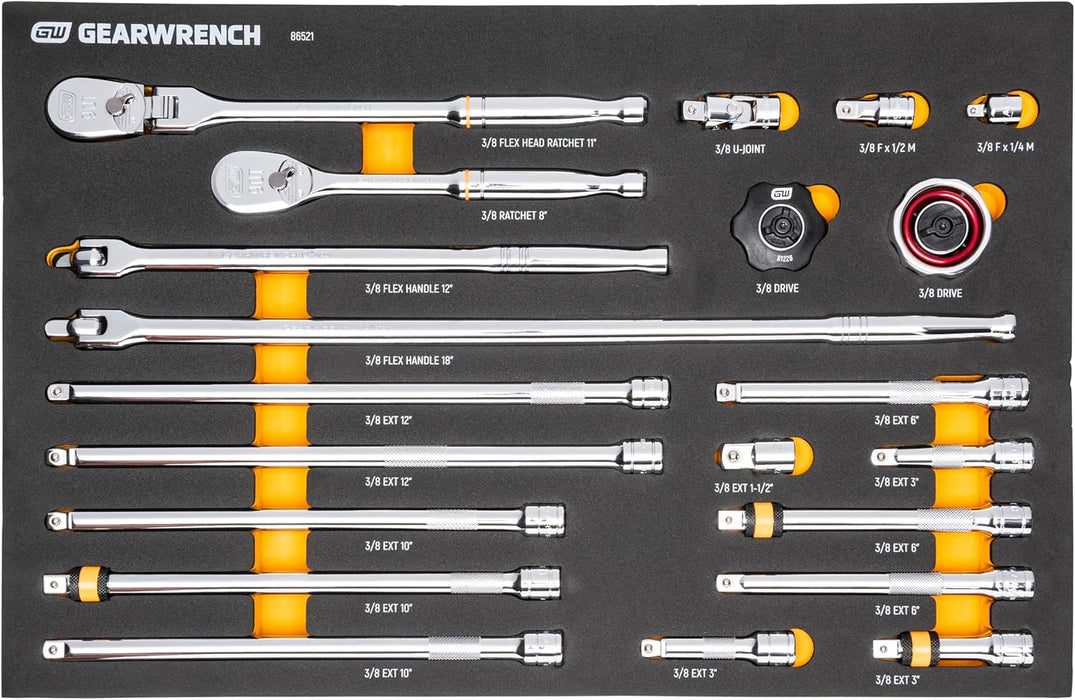 GEARWRENCH 21 Piece 3/8" 90T Ratchet & Drive Tool Set with EVA Foam Tray - 86521