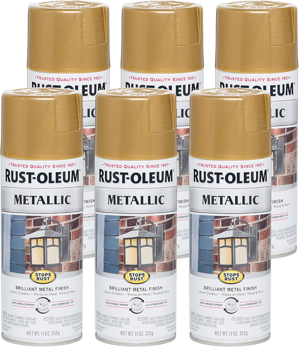 Rust-Oleum 6PK Stops Rust Metallic Spray Paint, 11 oz, Gold Rush, 6 Pack