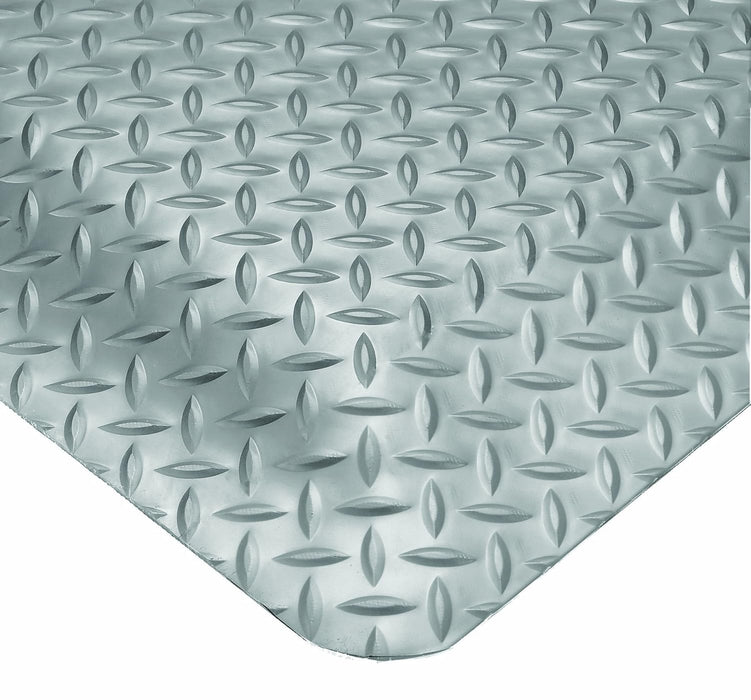 Wearwell Diamond-Plate SpongeCote UltraSoft Mat, 3' Width x 75' Length x 15/16" Thickness, Gray