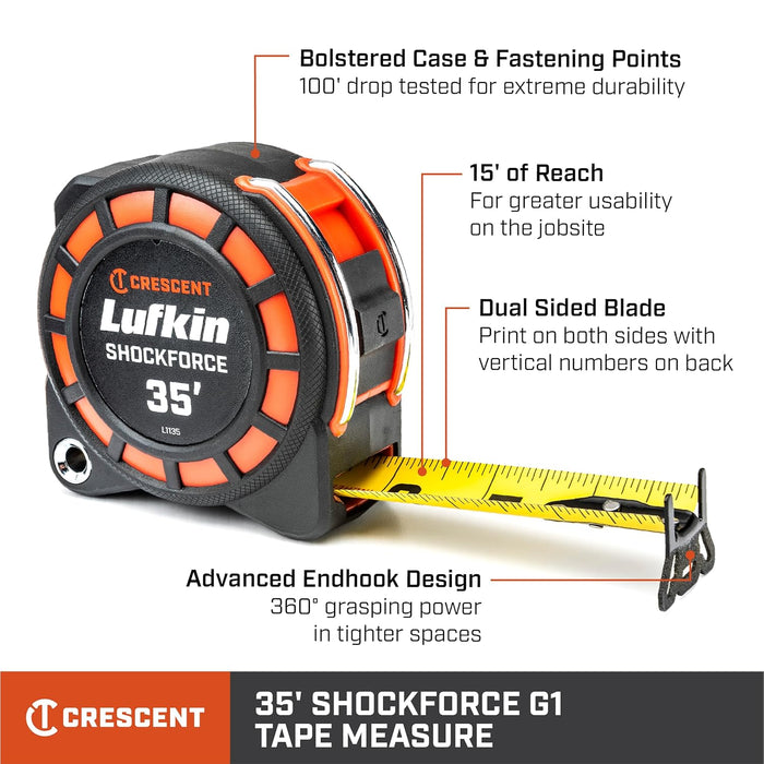 Crescent Lufkin 1-3/16" x 35' Shockforce G1 Dual Sided Tape Measure - L1135