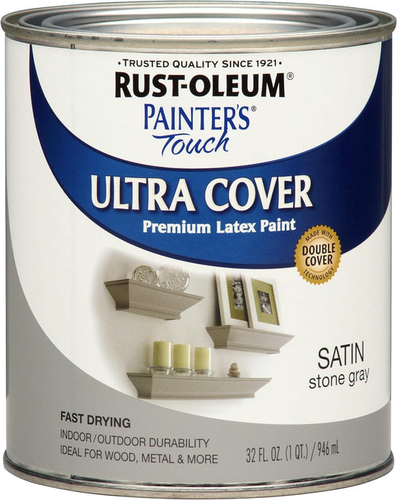 Rust-Oleum Painter's Touch Latex Acrylic Paint, Satin Stone Gray 32 Fl Oz (Pack of 1)