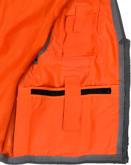 Radians Class 2 Heavy Woven Two-Tone Engineer Vest with Padded Neck to Support Extra Weight in Cargo Pockets, Orange, X-Large