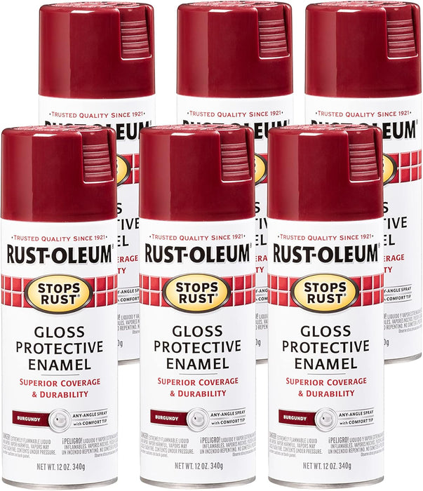 Rust-Oleum 6PK Stops Rust Spray Paint, 12 oz, Gloss Burgundy, 6 Pack