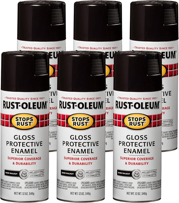 Rust-Oleum 6PK Stops Rust Spray Paint, 12 oz, Gloss Dark Walnut, 6 Pack