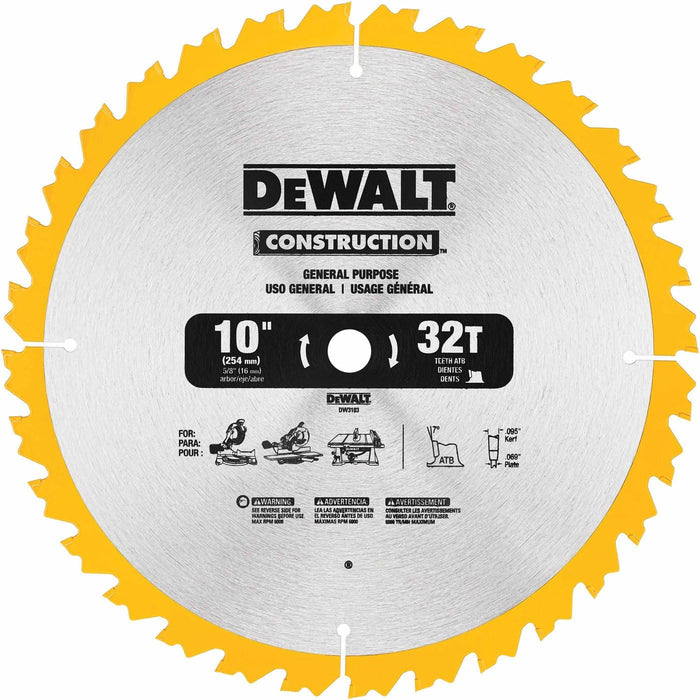 DeWALT (DW3103) Series 20 10-Inch 32 Tooth ATB Thin Kerf General Purpose Saw Blade with 5/8-Inch Arbor