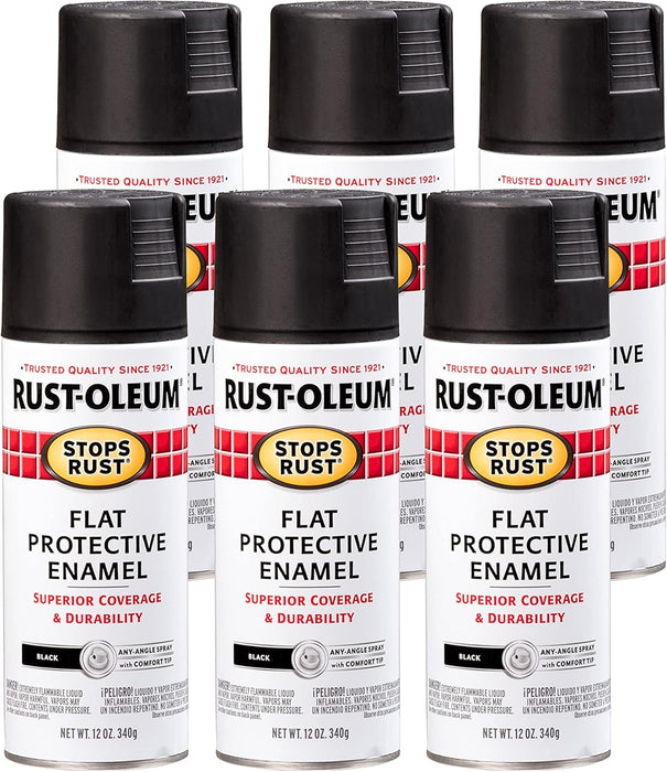 Rust-Oleum 6PK Stops Rust Spray Paint, 12 Oz, Flat Black, 6 Pack