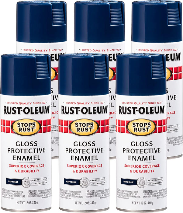 Rust-Oleum 6PK Stops Rust Spray Paint, 12 oz, Gloss Navy, 6 Pack