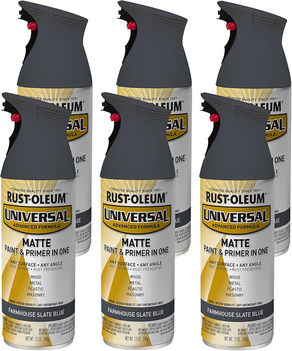 Rust-Oleum 6PK Universal All Surface Spray Paint, 12 oz, Matte Farmhouse Slate Blue, 6 Pack