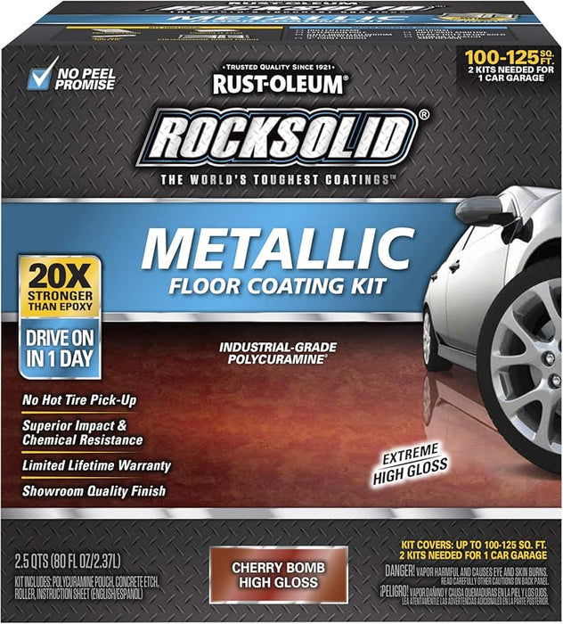 Rust-Oleum Rocksolid Metallic Garage Floor Coating, 80 Fl Oz (Pack of 1), Cherry Bomb, 2.5 Quarts