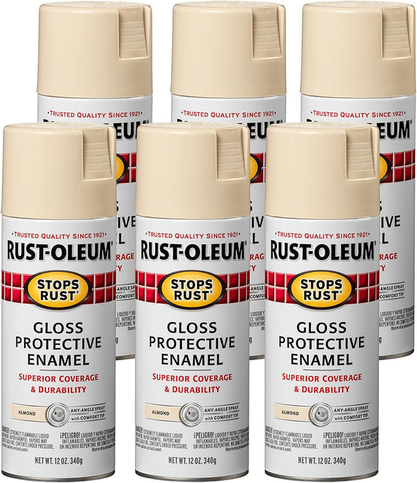 Rust-Oleum 6PK Stops Rust Spray Paint, 12 oz, Gloss Almond, 6 Pack