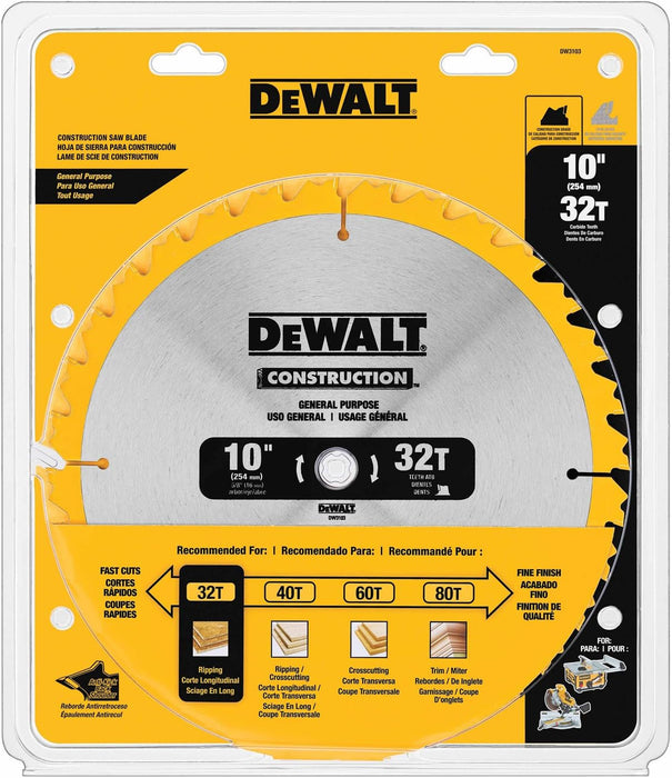 DeWALT (DW3103) Series 20 10-Inch 32 Tooth ATB Thin Kerf General Purpose Saw Blade with 5/8-Inch Arbor