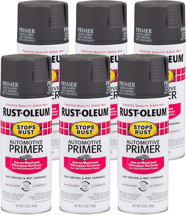 Rust-Oleum 6PK Stops Rust Automotive Spray Primer, 12 oz, Dark Gray, (Pack of 6)