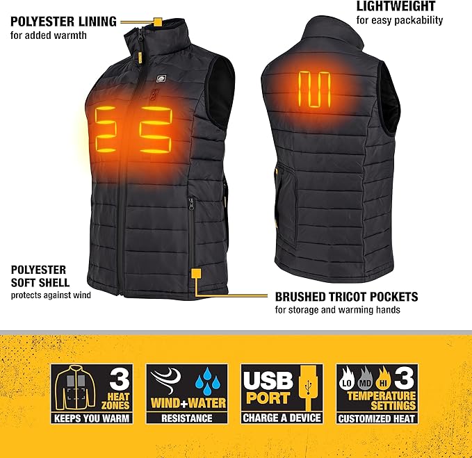 DEWALT (DCHV094D1-M) Womens Standard Lightweight Puffer Heated Vest Kit Black Medium