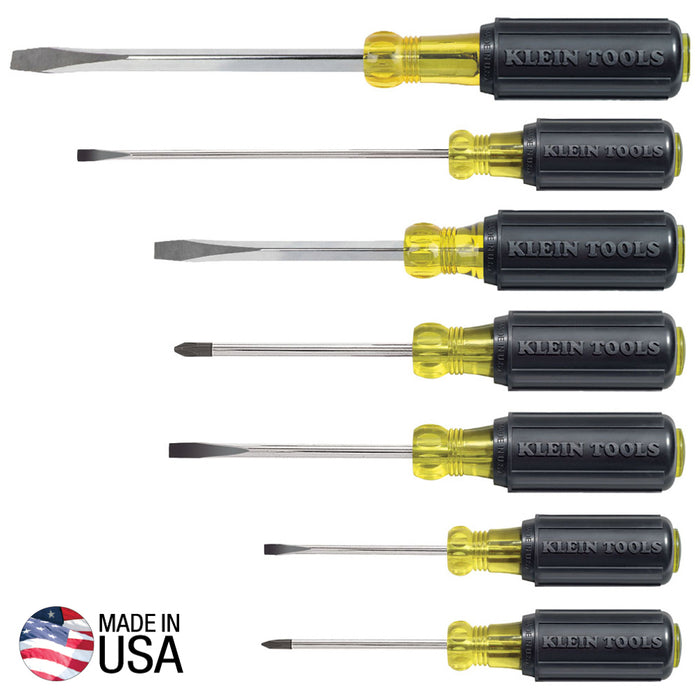 Klein Tools 85076 Screwdriver Set, Made in USA, Slotted and Phillips Screwdrivers with Non-Slip Cushion-Grip Handles and Tip-Ident, 7-Piece