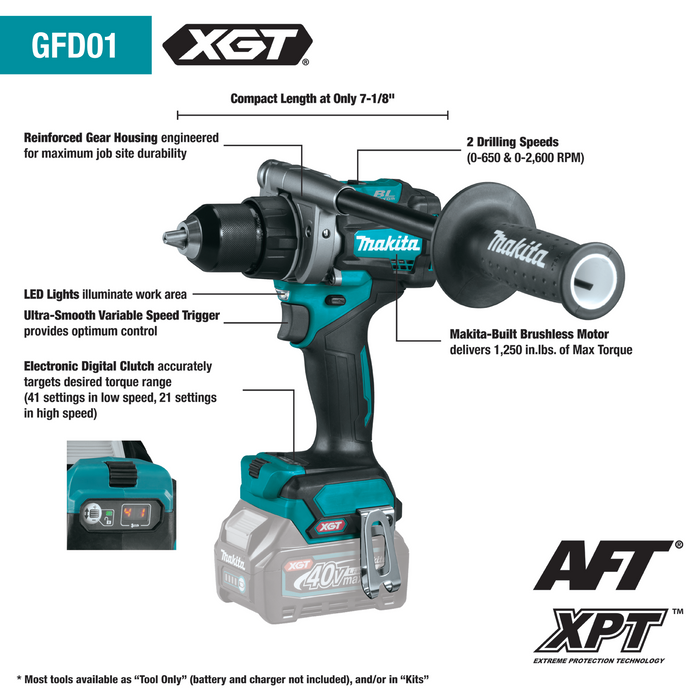 Makita 40V Max XGT Brushless Cordless 1/2" Driver‑Drill (Bare Tool)