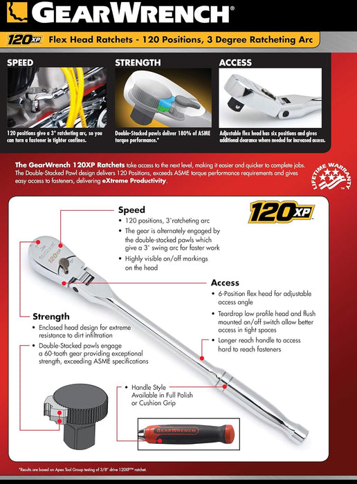 GEARWRENCH 1/2" Drive 120XP Flex Head Ratchet - 81306P