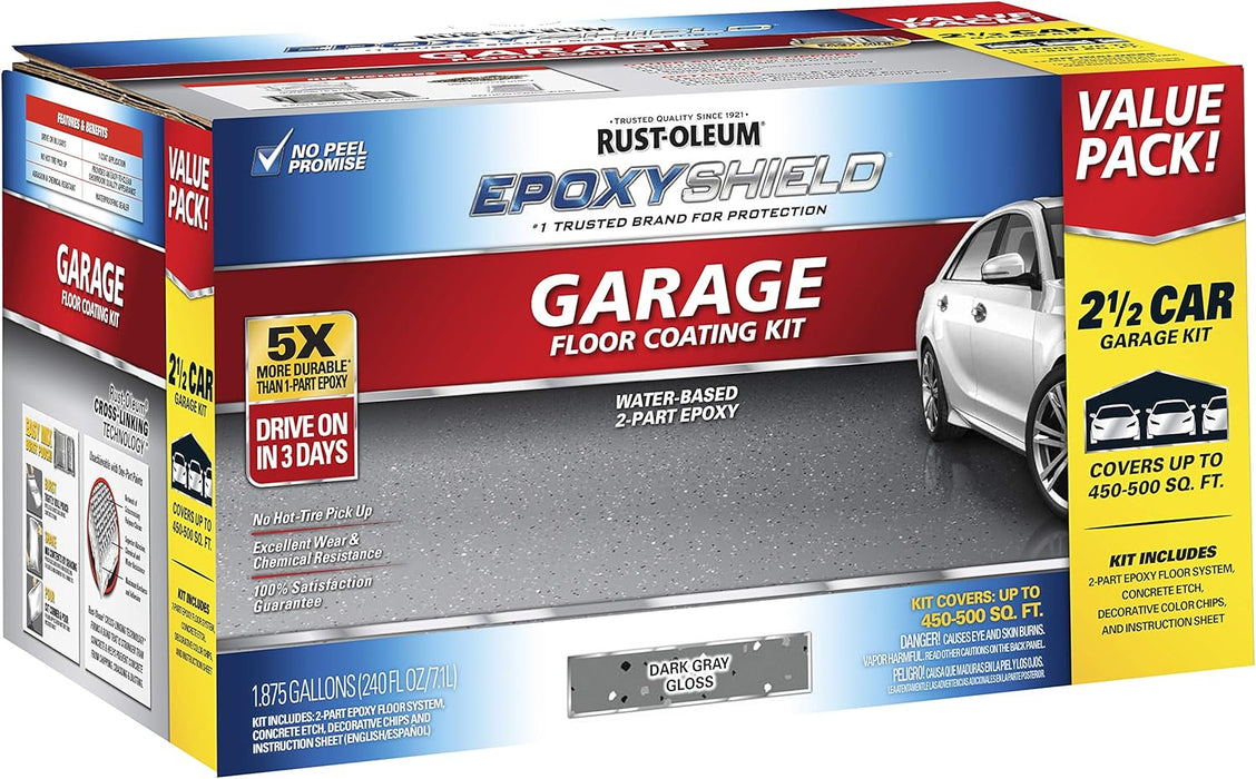 Rust-Oleum EPOXYSHIELD Garage Floor Coating, 2.5 Car Kit, Dark Gray