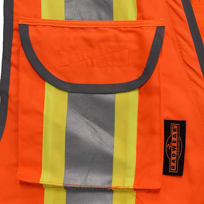 Radians Class 2 Heavy Woven Two-Tone Engineer Vest with Padded Neck to Support Extra Weight in Cargo Pockets, Orange, X-Large