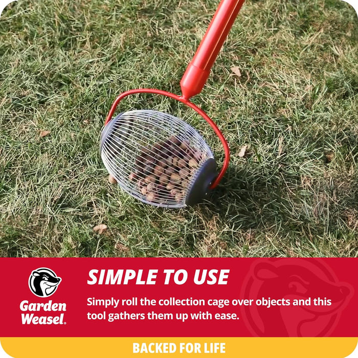 Garden Weasel Nut Gatherer - Small Cage | Pick Up Small Acorns, Buckeyes, Beech Nuts | Nut Collector and Picker Upper Roller