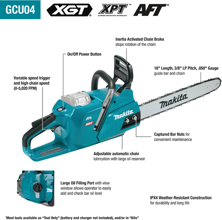 Makita 40V MAX XGT Brushless Cordless 18 In. Chain Saw Kit