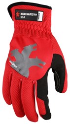 MCR Safety HyperFit Red Mechanics Work Gloves Synthetic Leather Palm Reflective Logo on Back Super Stretch Knuckle Fabric