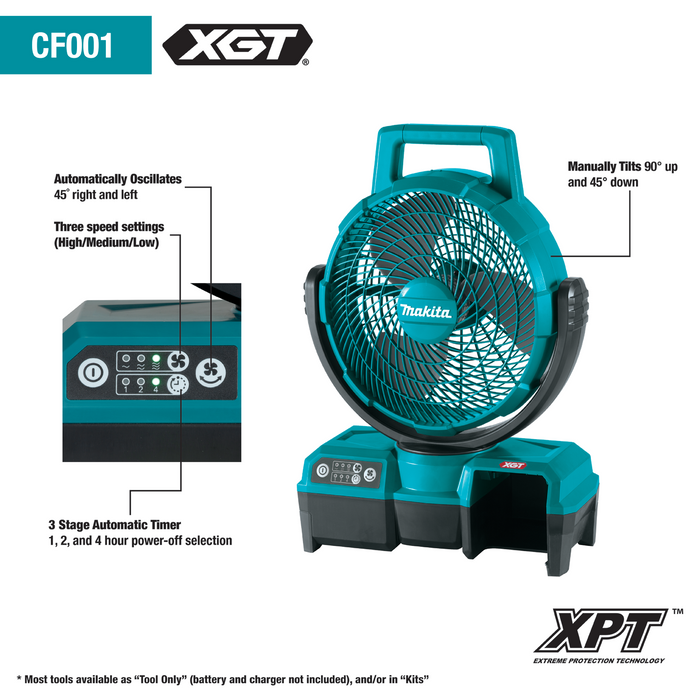 MAKITA CF001GZ 40V Max XGT Cordless/Corded 9‑1/4" Fan, (Bare Tool)