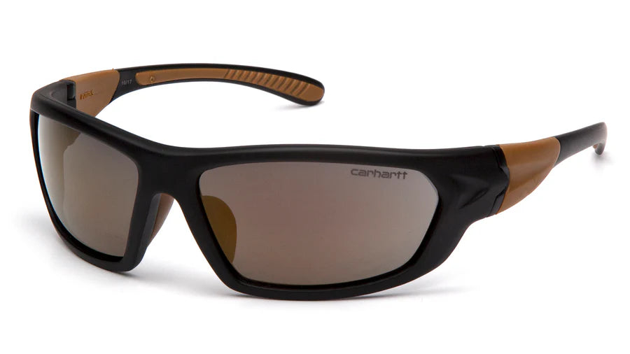 Pyramex Carhartt Carbondale SAFETY Glasses, Black/Tan Frame, Antique Mirror Lens