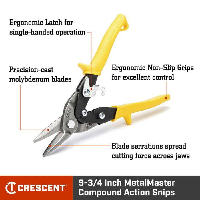 Crescent Wiss 9-3/4 In. Metal Master Compound Action Snips - Straight, Left and Right Cut