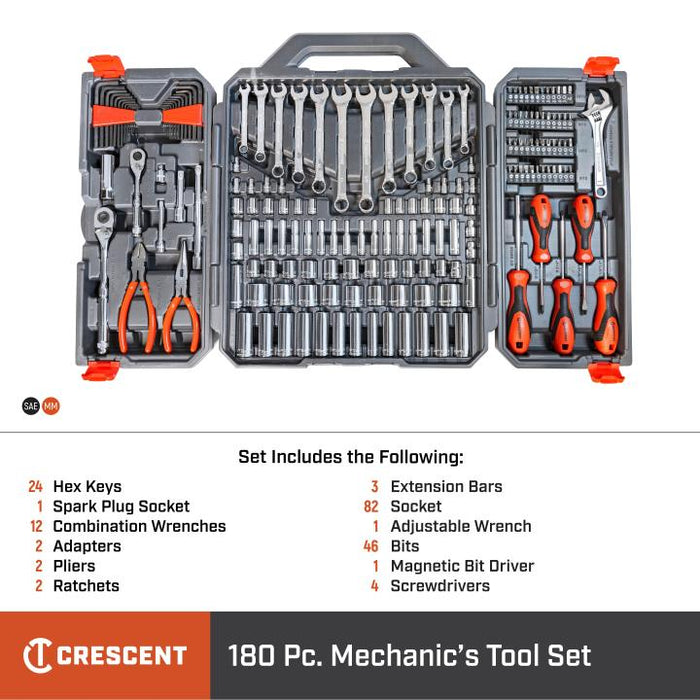 Crescent 180-Piece 1/4" and 3/8" Drive 6-Point SAE/Metric Professional Tool Set