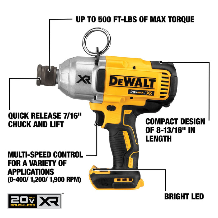 DeWALT 20V MAX XR(R) High Torque 7/16 In. Impact Wrench with Quick Release Chuck (Bare Tool)