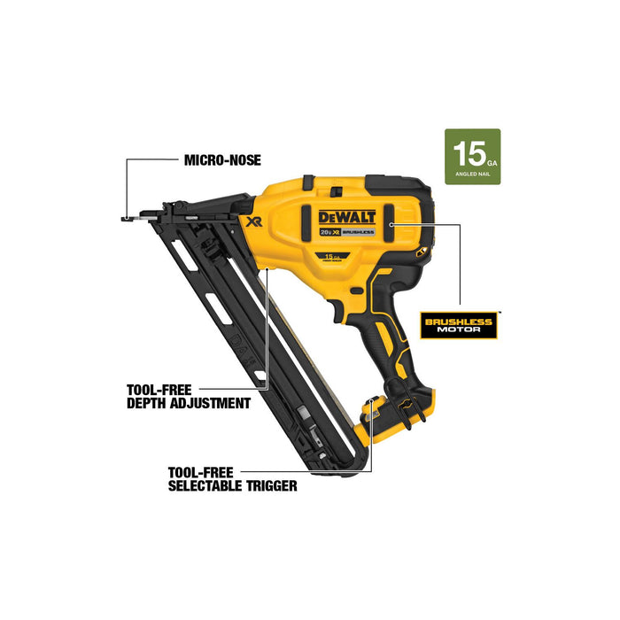 DeWALT (DCN650B 20V) MAX XR(R) 15-Gauge Cordless Angled Finish Nailer (Bare Tool)