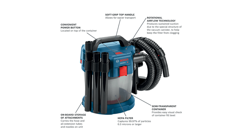 BOSCH 18V 2.6-Gallon Wet/Dry Vacuum Cleaner with HEPA Filter (Bare Tool)