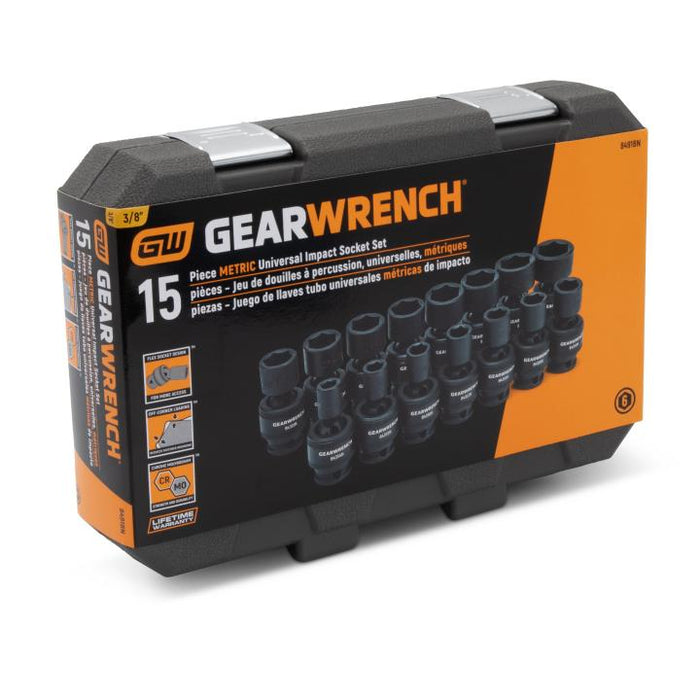 GEARWRENCH 15 Piece 3/8" Drive 6 Point Standard Universal Impact Metric Socket Set