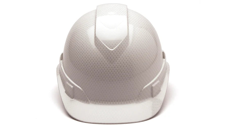 Pyramex Ridgeline Cap Style Hard Hat, Vented, 4-Point Ratchet Suspension, Shiny White Graphite Pattern