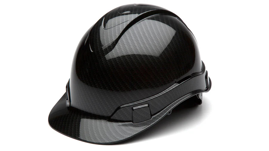 Pyramex Ridgeline Cap Style Hard Hat, 4-Point Ratchet Suspension, Shiny Black Graphite Pattern