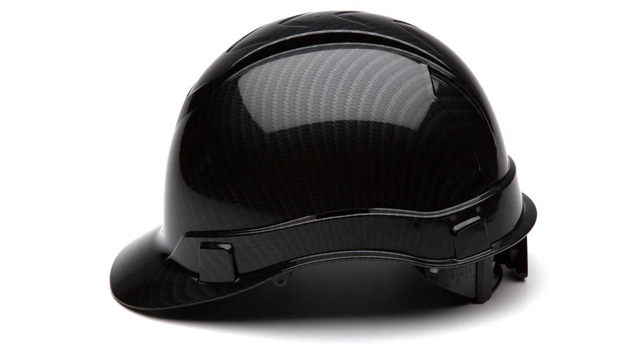 Pyramex Ridgeline Cap Style Hard Hat, 4-Point Ratchet Suspension, Shiny Black Graphite Pattern