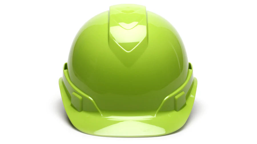 Pyramex Ridgeline Cap Style Hard Hat, Vented, 4-Point Ratchet Suspension, Hi-Vis Lime