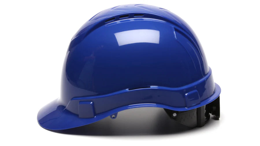 Pyramex Ridgeline Cap Style Hard Hat, Vented, 4-Point Ratchet Suspension, Blue