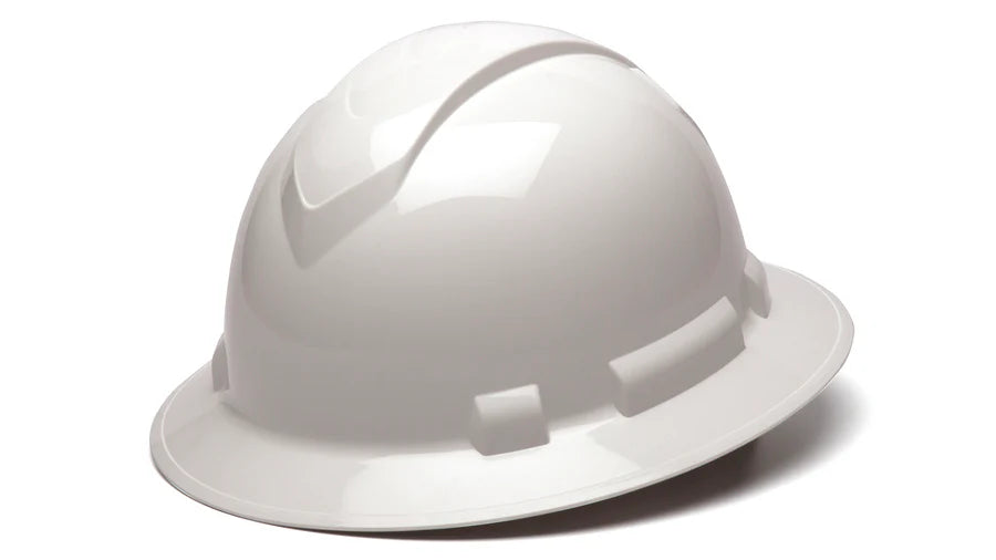 Pyramex Ridgeline Full Brim Hard Hat, 4-Point Ratchet Suspension, White