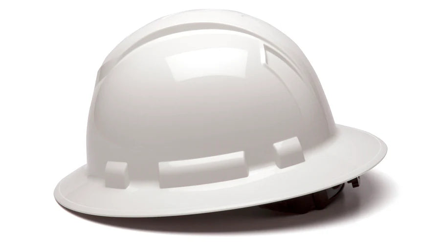 Pyramex Ridgeline Full Brim Hard Hat, 4-Point Ratchet Suspension, White