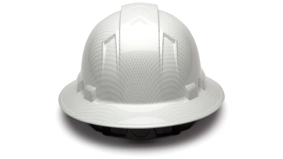 Pyramex Ridgeline Full Brim Hard Hat 4 Point Ratchet Shiny White Graphite Pattern